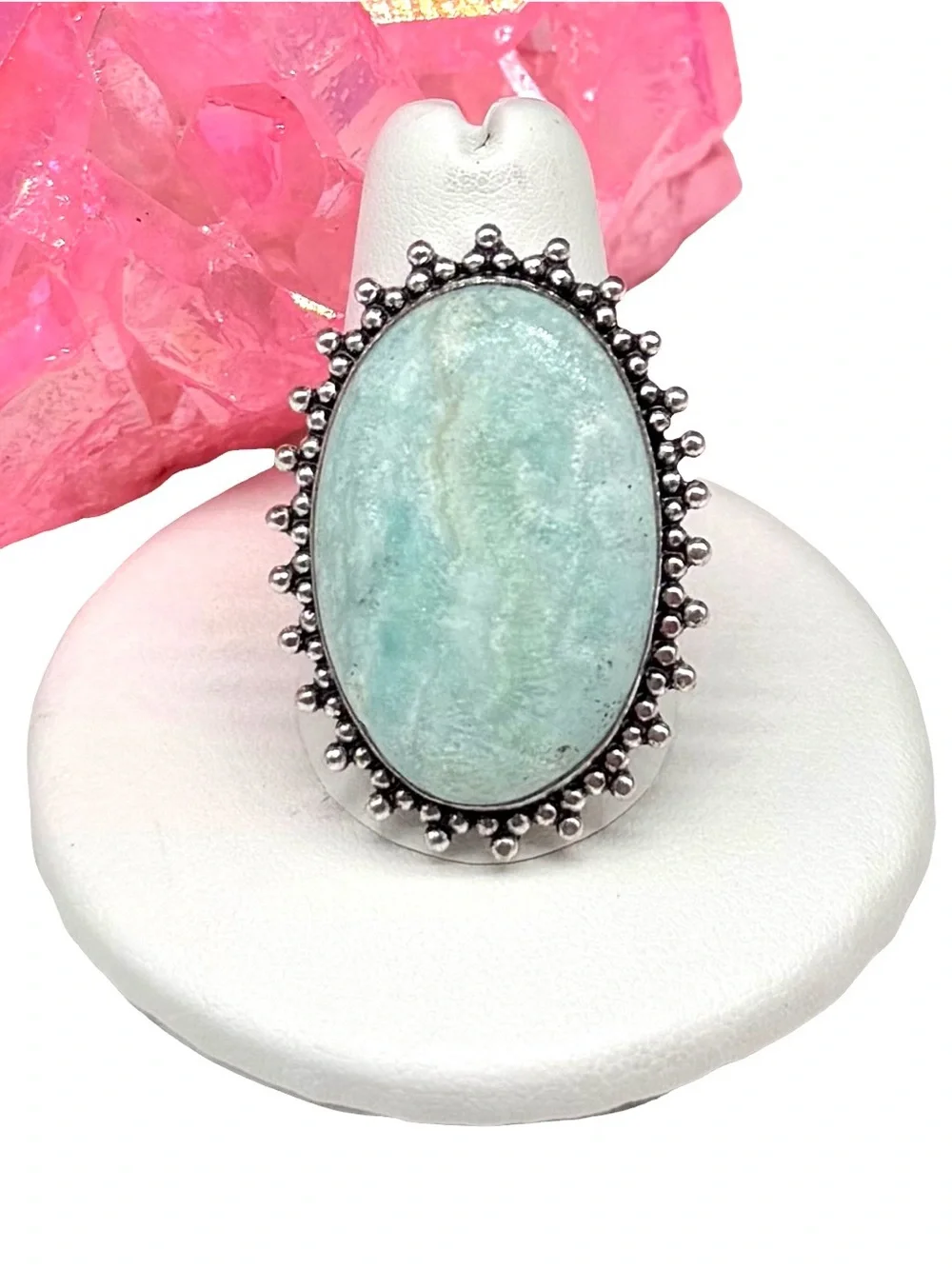 Caribbean Calcite Ring Size 9.5 925 Sterling Silver Overlay